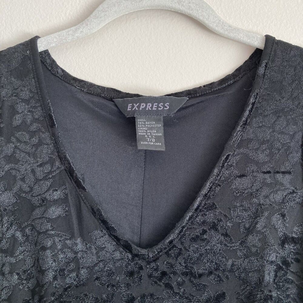 Express Vintage Y2K Crushed Velvet Dress Black Size 7/8 Whimsigoth Goth 90s - Picture 2 of 12
